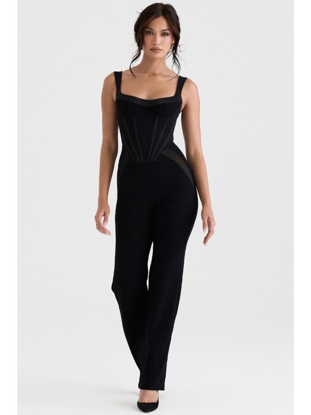 HOUSE OF CB Mylene Corset black Mesh Panel Jumpsuit size S